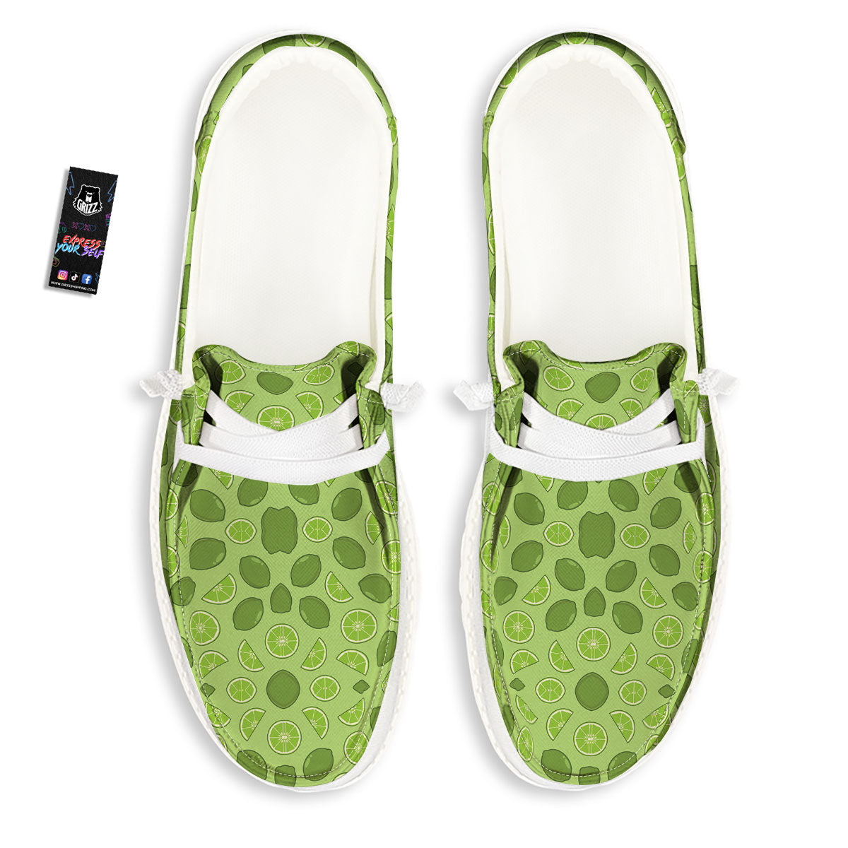 Lime Green Print Pattern White Loafers-grizzshop
