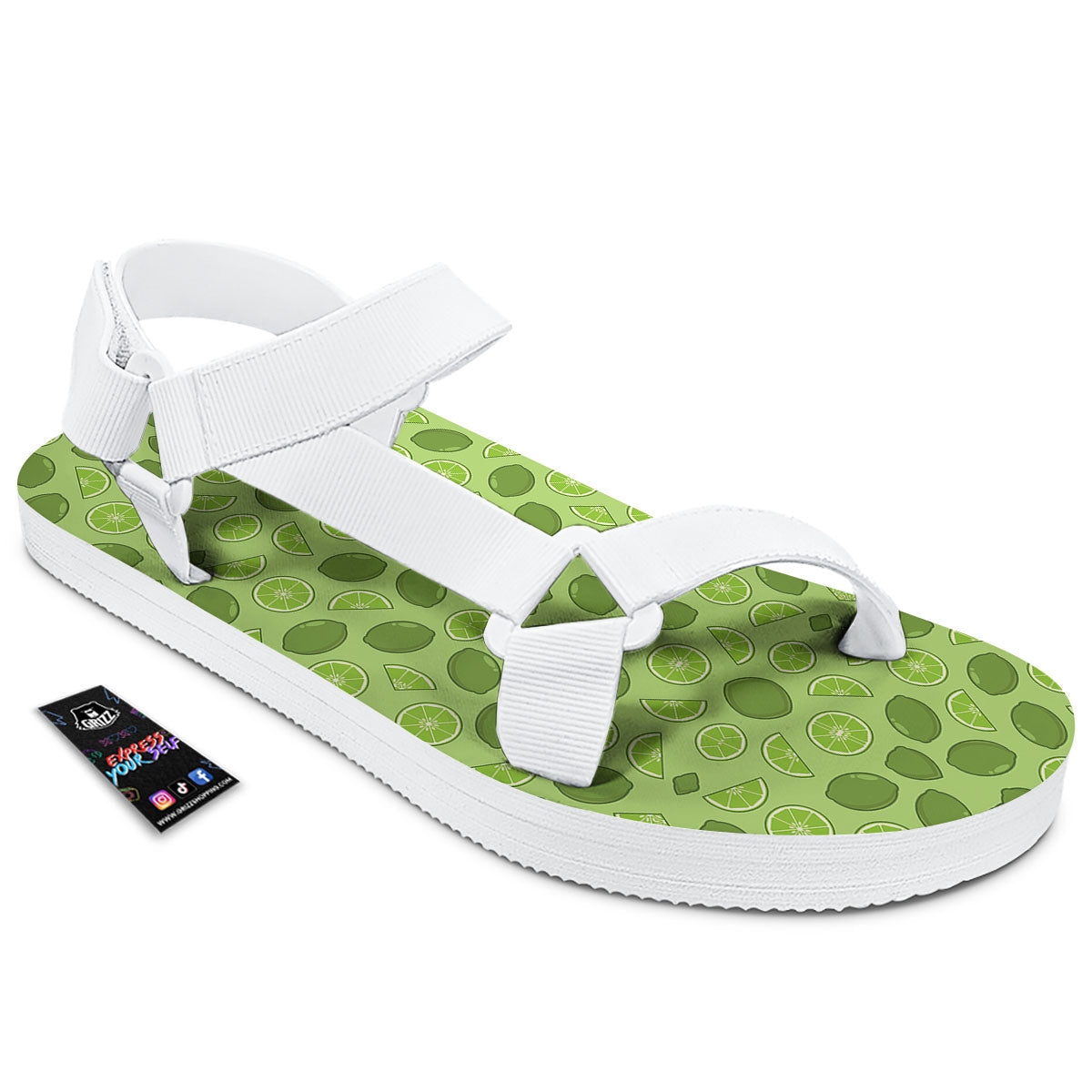 Lime Green Print Pattern White Open Toe Sandals-grizzshop