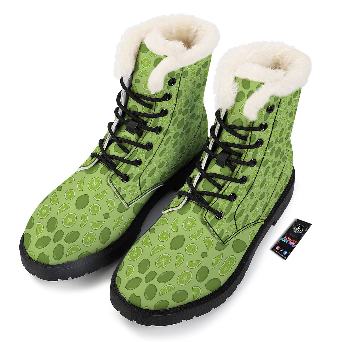 Lime Green Print Pattern Winter Boots-grizzshop