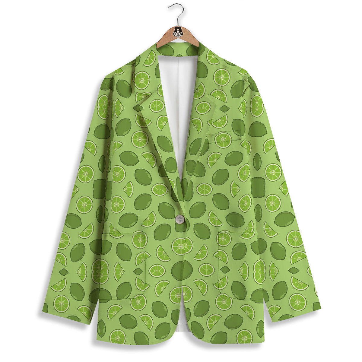 Lime Green Print Pattern Women's Blazer-grizzshop