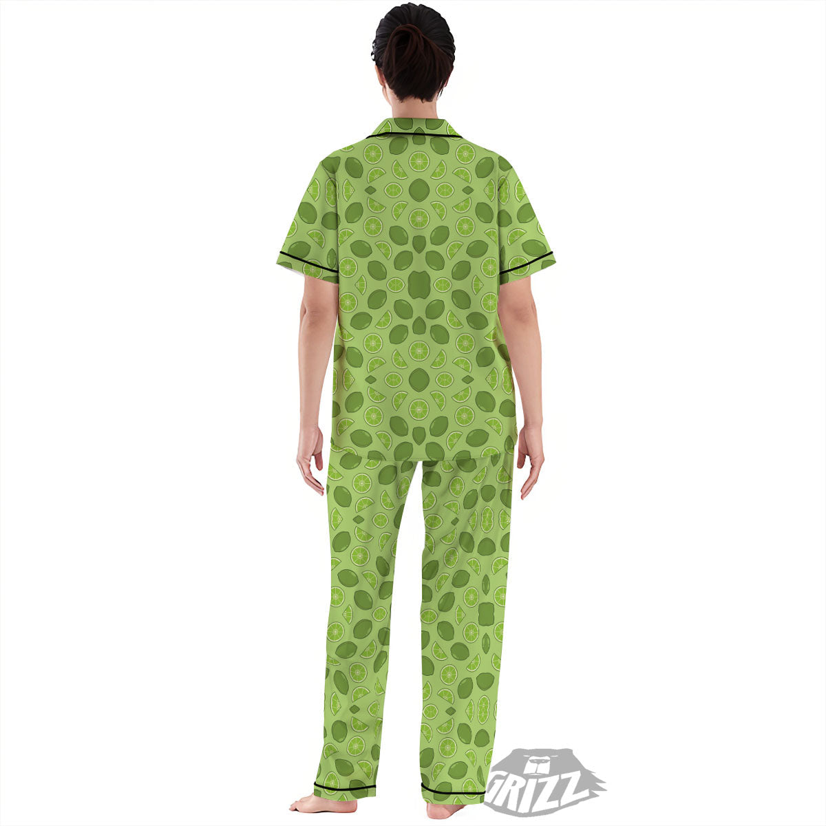 Lime Green Print Pattern Women's Pajamas Set-grizzshop