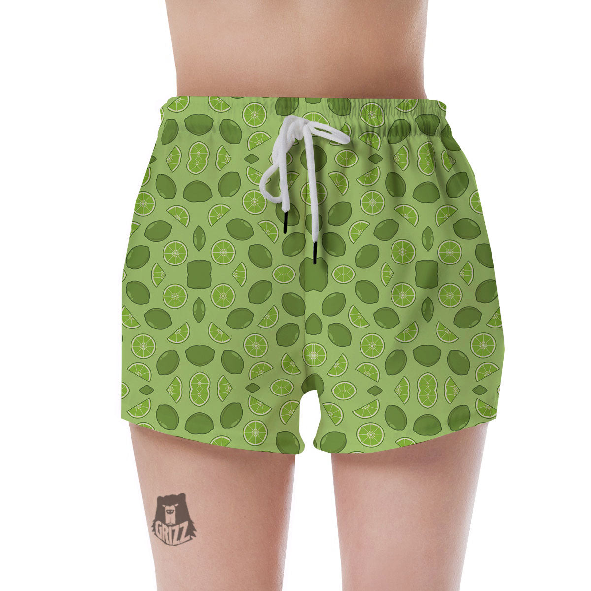 Lime Green Print Pattern Women's Shorts-grizzshop