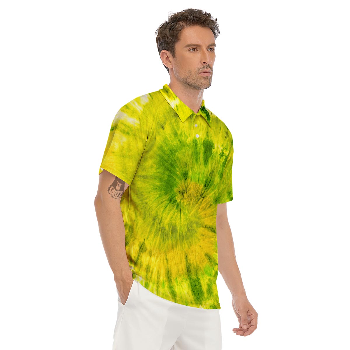 Lime Green Tie Dye Men's Golf Shirts-grizzshop