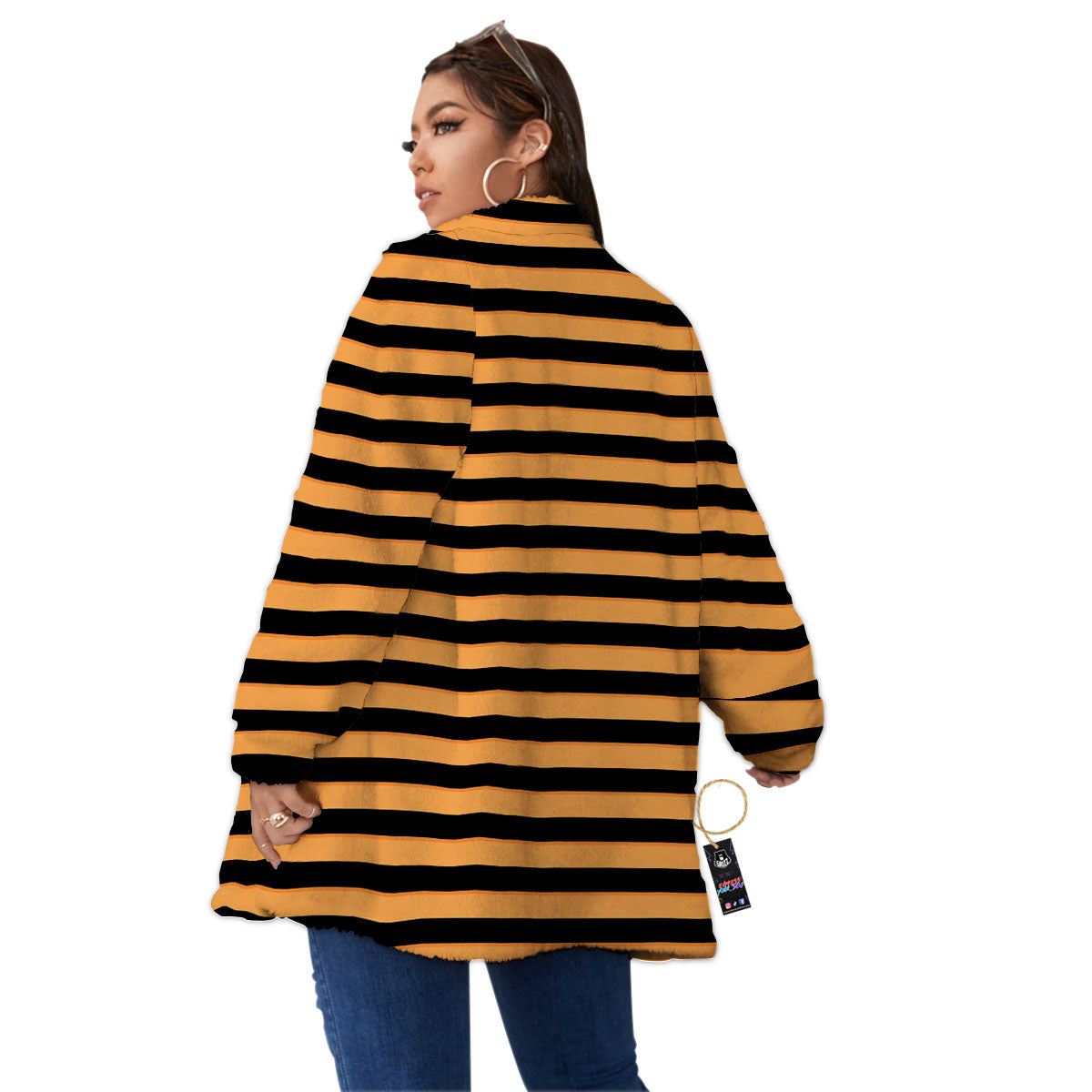 Line Halloween Print Pattern Women's Sherpa Jacket-grizzshop