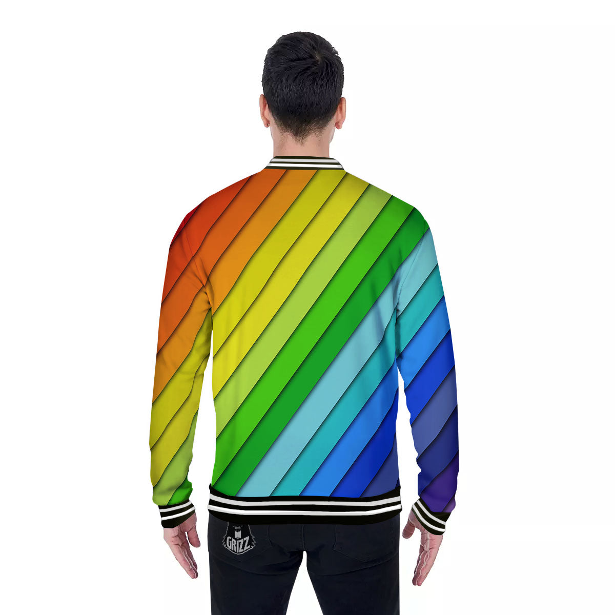 Lines Rainbow Diagonal Print Pattern Baseball Jacket-grizzshop