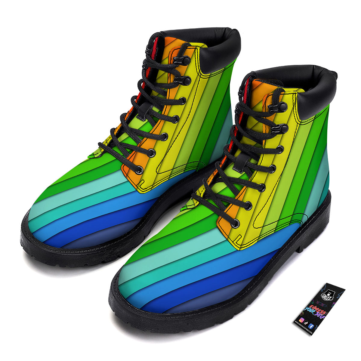 Lines Rainbow Diagonal Print Pattern Boots-grizzshop