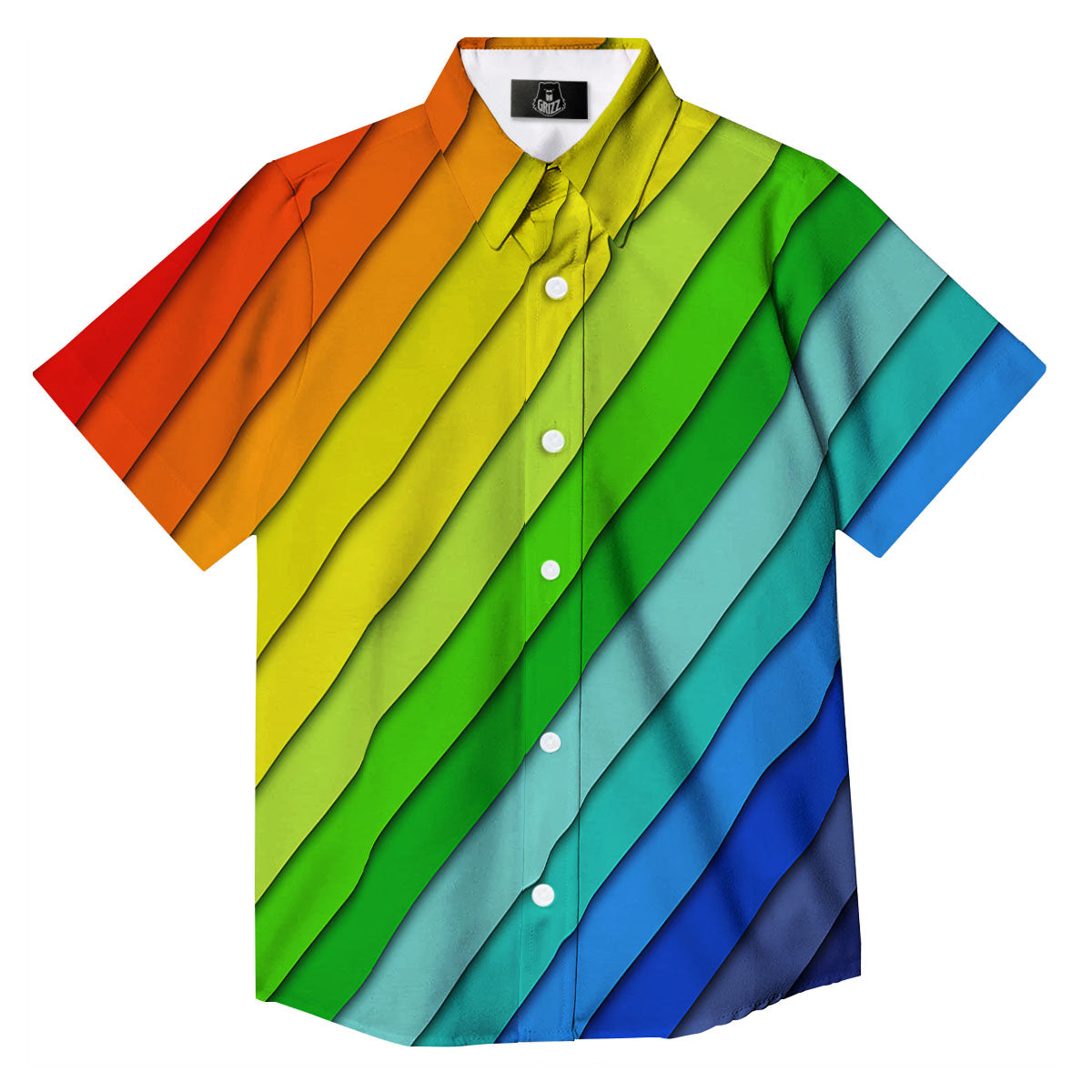 Lines Rainbow Diagonal Print Pattern Button Up Shirt-grizzshop
