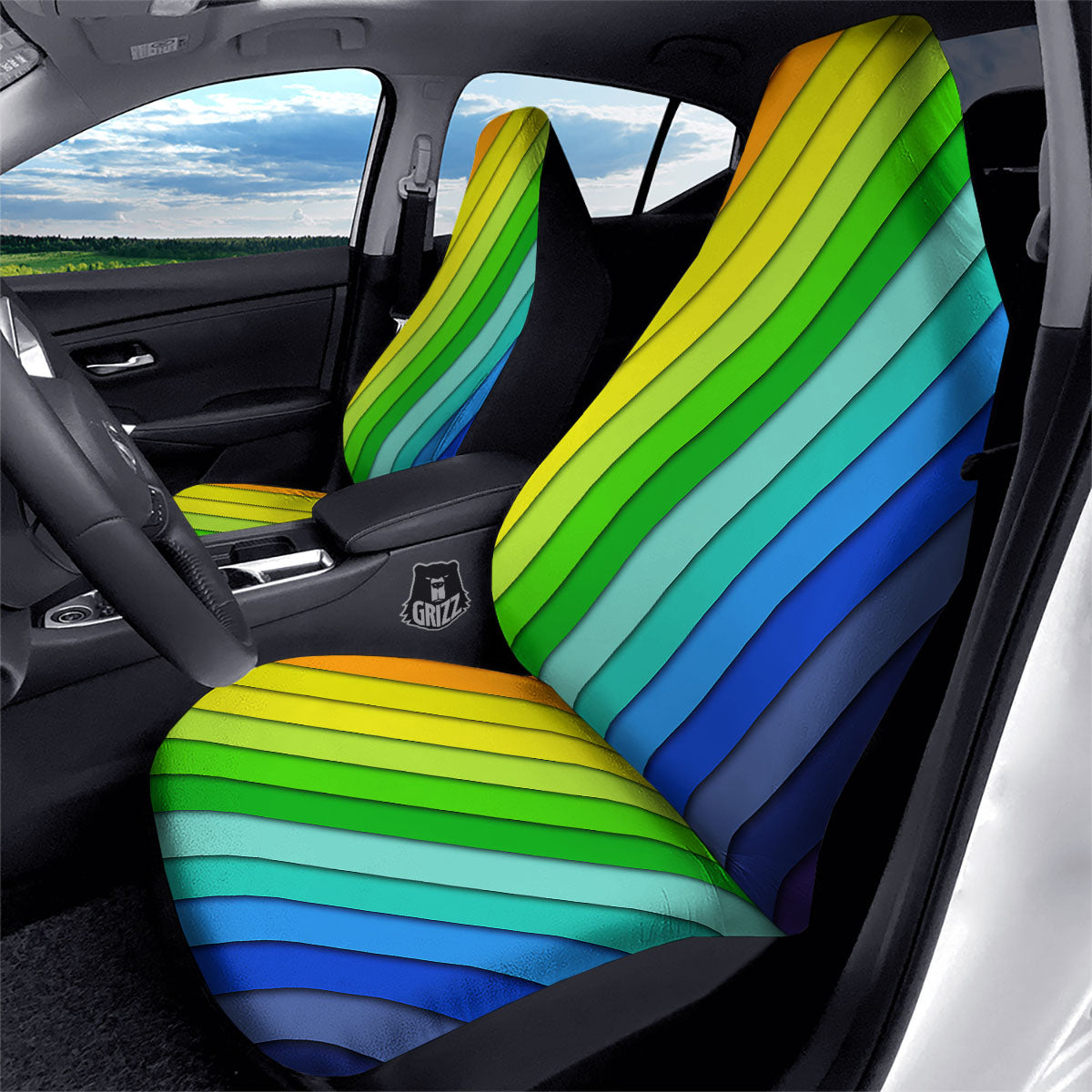 Lines Rainbow Diagonal Print Pattern Car Seat Covers-grizzshop