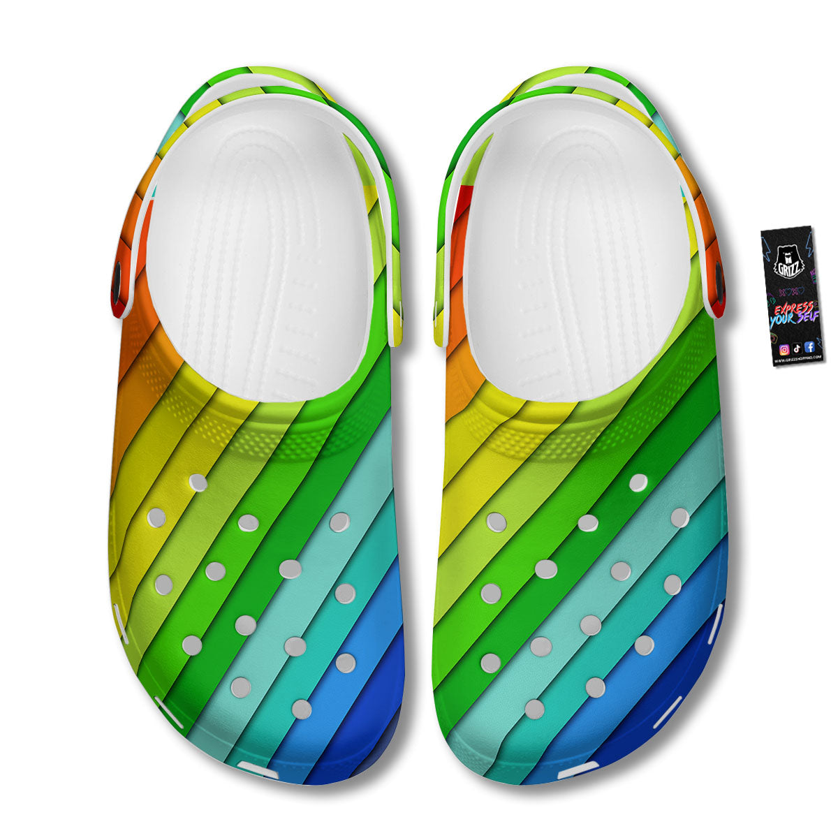 Lines Rainbow Diagonal Print Pattern Clog-grizzshop