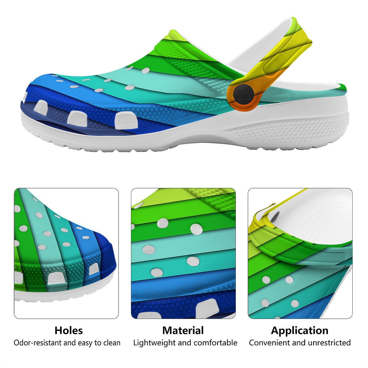 Lines Rainbow Diagonal Print Pattern Clog-grizzshop