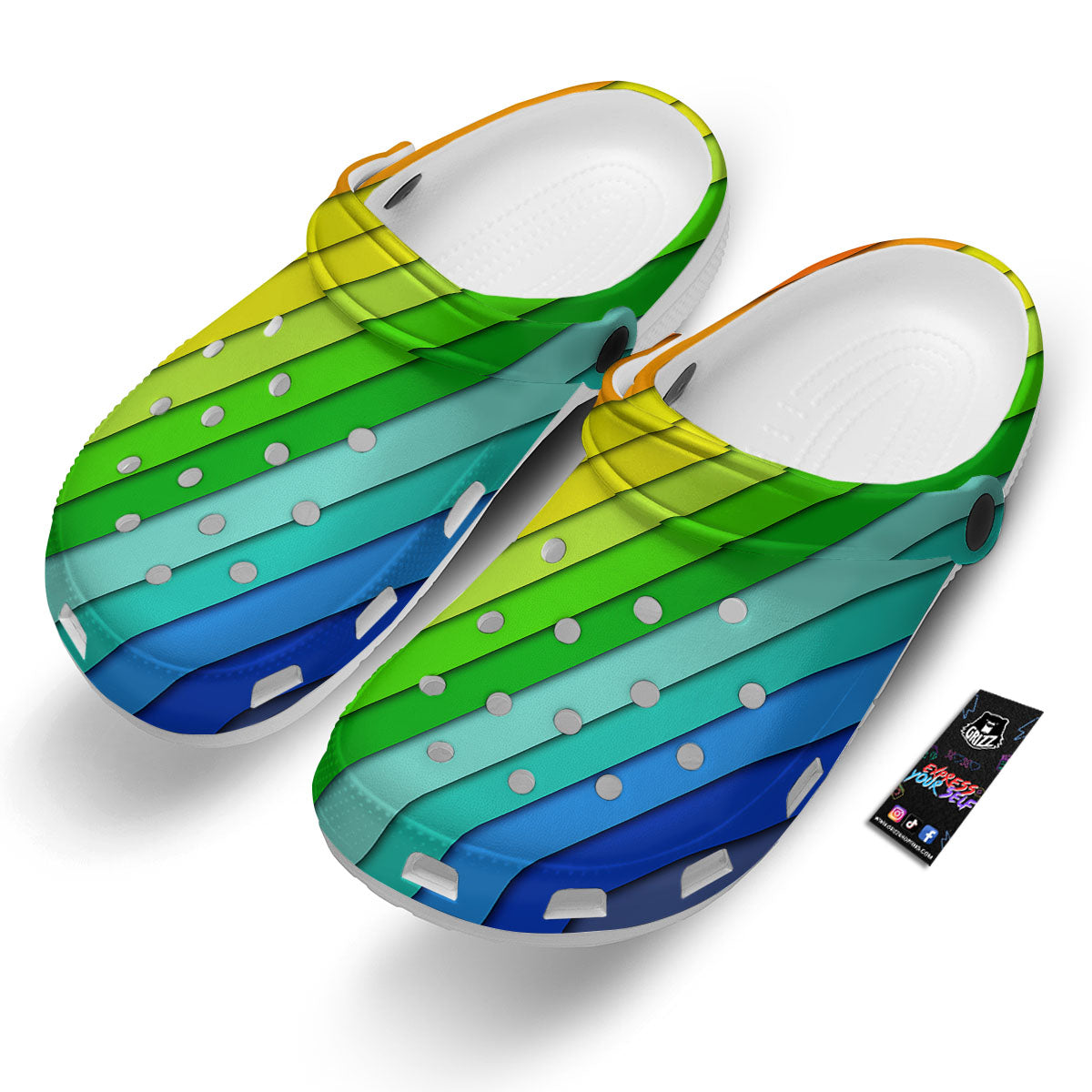 Lines Rainbow Diagonal Print Pattern Clog-grizzshop