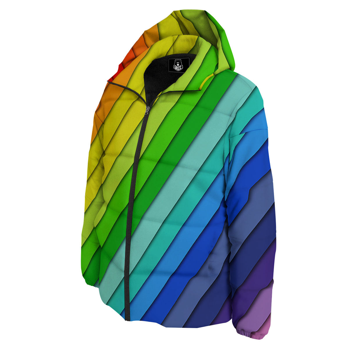 Lines Rainbow Diagonal Print Pattern Down Jacket-grizzshop