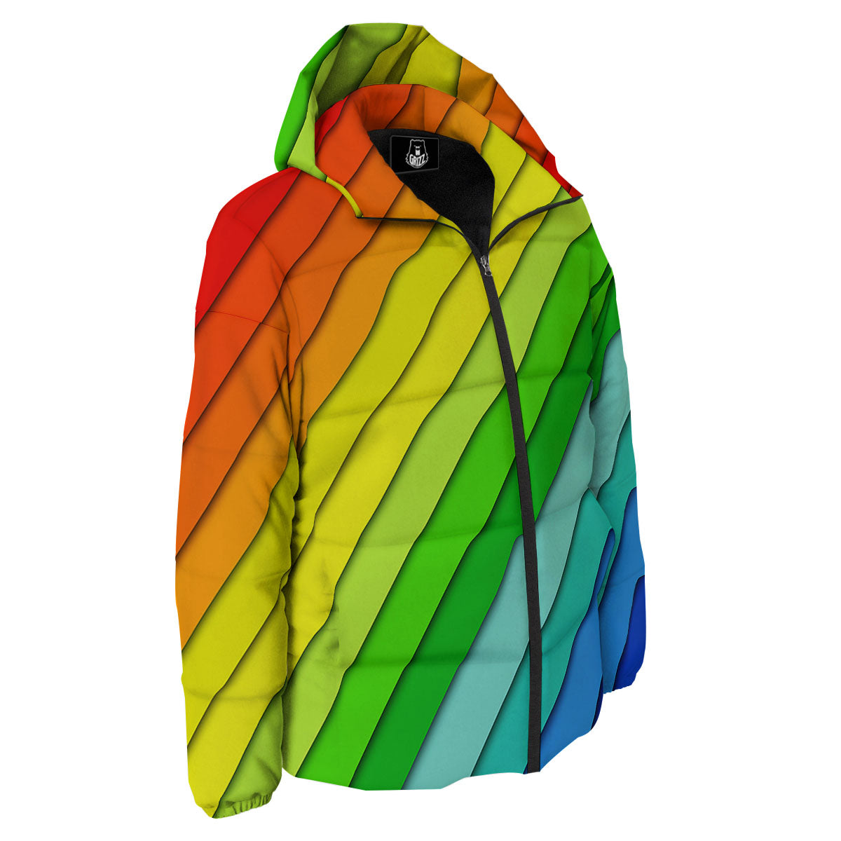 Lines Rainbow Diagonal Print Pattern Down Jacket-grizzshop
