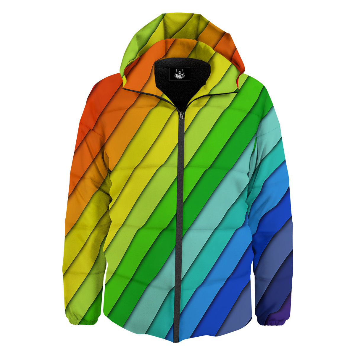 Lines Rainbow Diagonal Print Pattern Down Jacket-grizzshop