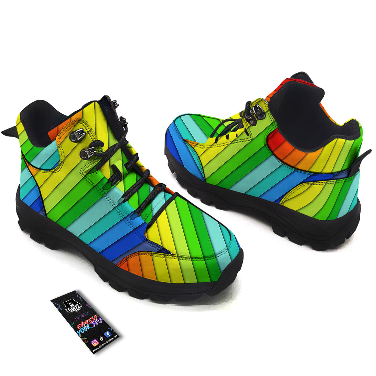 Lines Rainbow Diagonal Print Pattern Hiking Shoes-grizzshop