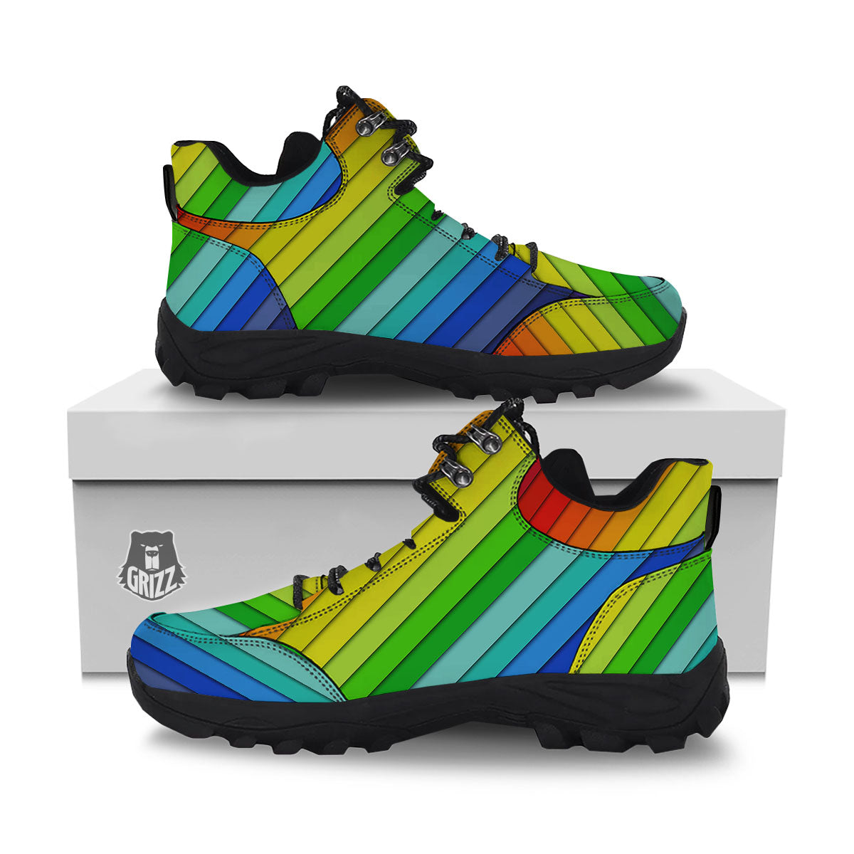 Lines Rainbow Diagonal Print Pattern Hiking Shoes-grizzshop