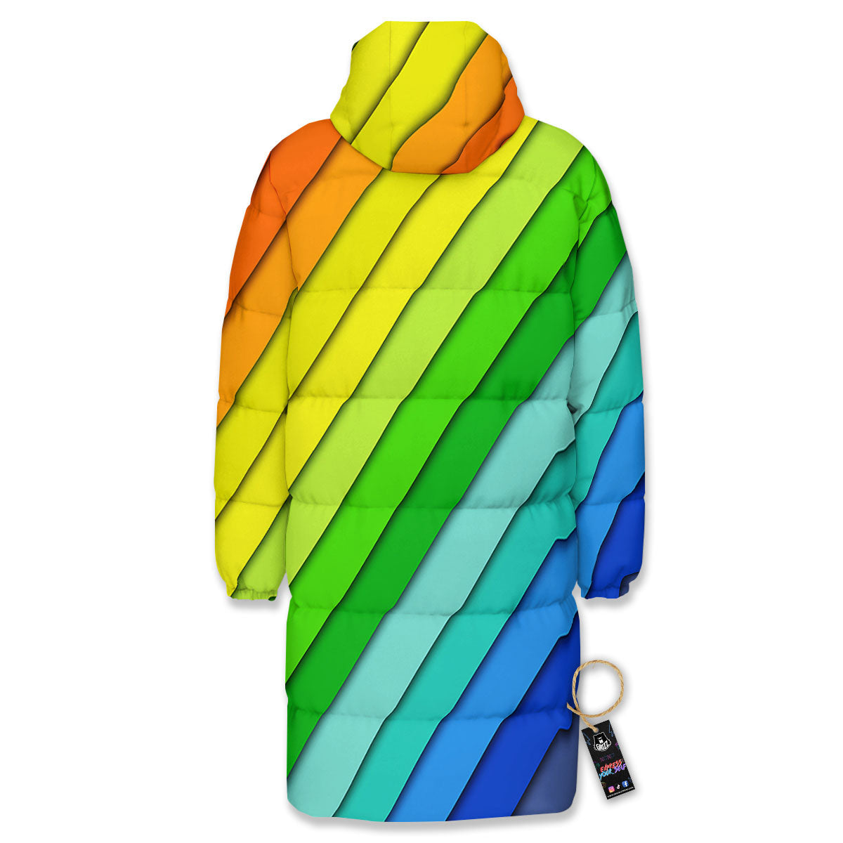 Lines Rainbow Diagonal Print Pattern Long Down Jacket-grizzshop