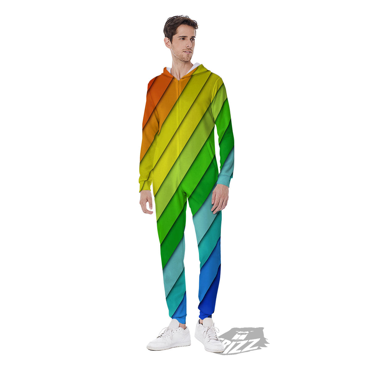 Lines Rainbow Diagonal Print Pattern Men's Jumpsuit-grizzshop