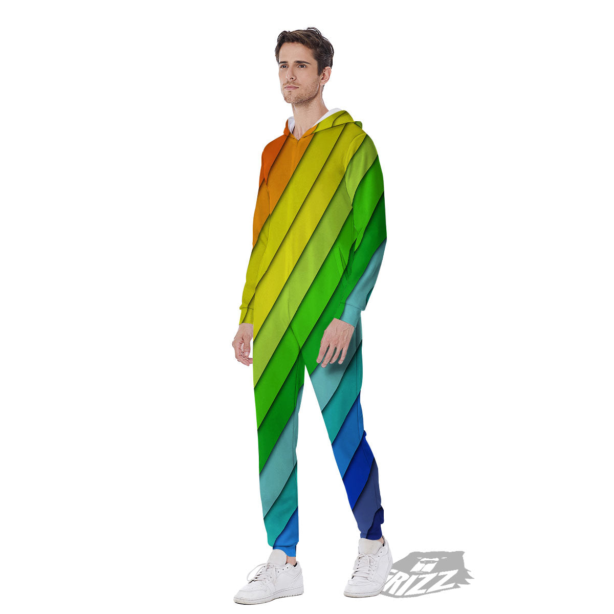 Lines Rainbow Diagonal Print Pattern Men's Jumpsuit-grizzshop
