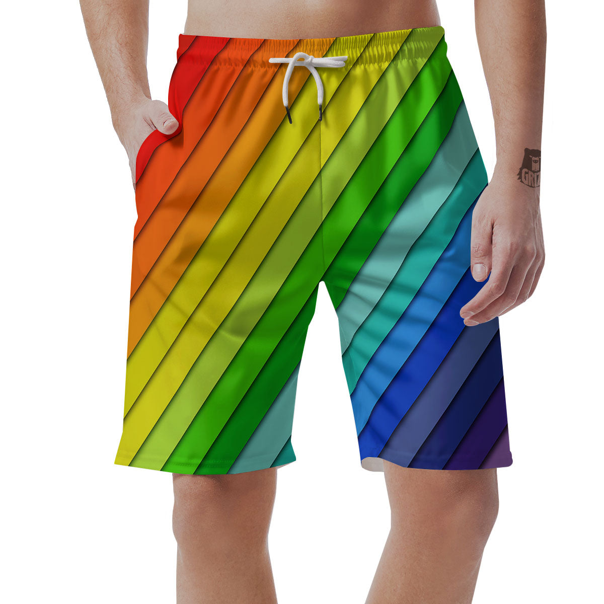 Lines Rainbow Diagonal Print Pattern Men's Shorts-grizzshop