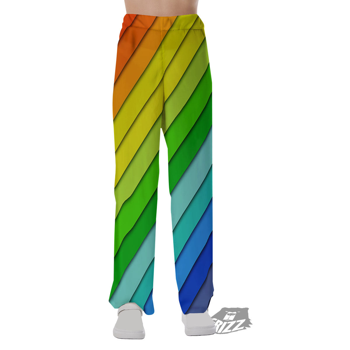 Lines Rainbow Diagonal Print Pattern Pajama Pants-grizzshop