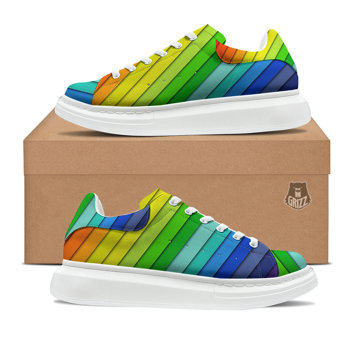 Lines Rainbow Diagonal Print Pattern Platform Shoes-grizzshop