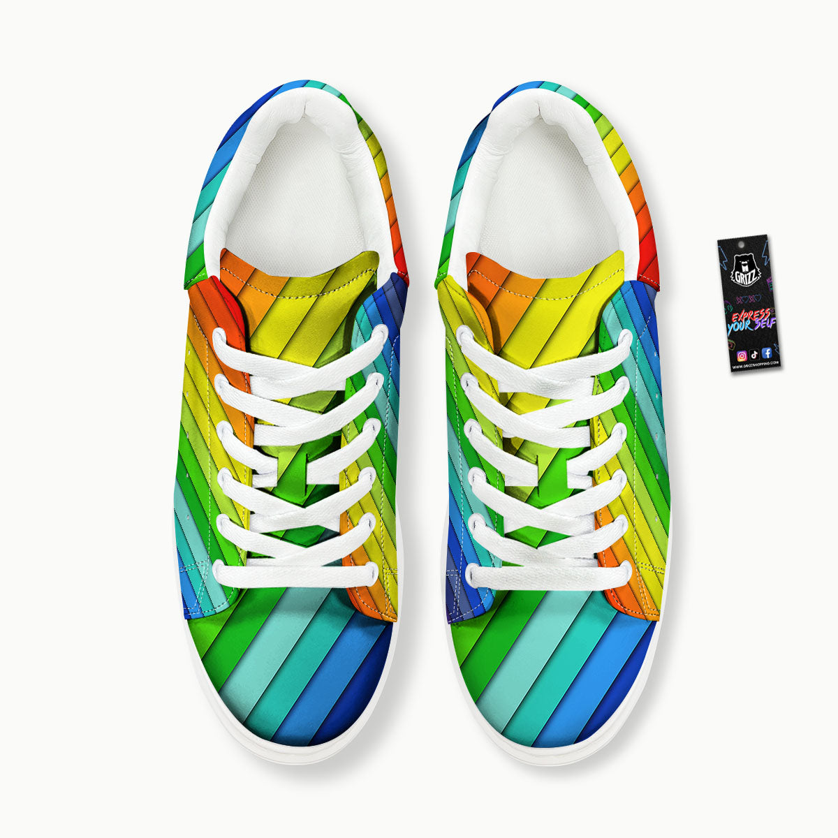 Lines Rainbow Diagonal Print Pattern Platform Shoes-grizzshop