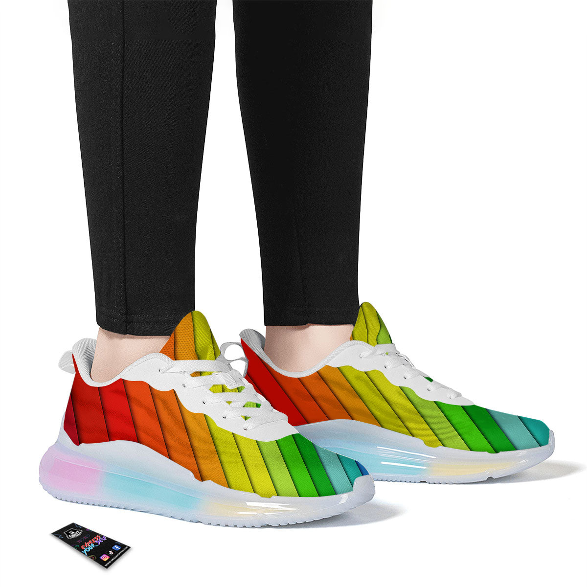 Lines Rainbow Diagonal Print Pattern Running Sneakers-grizzshop