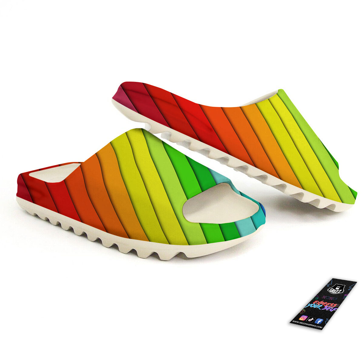 Lines Rainbow Diagonal Print Pattern Sandals-grizzshop