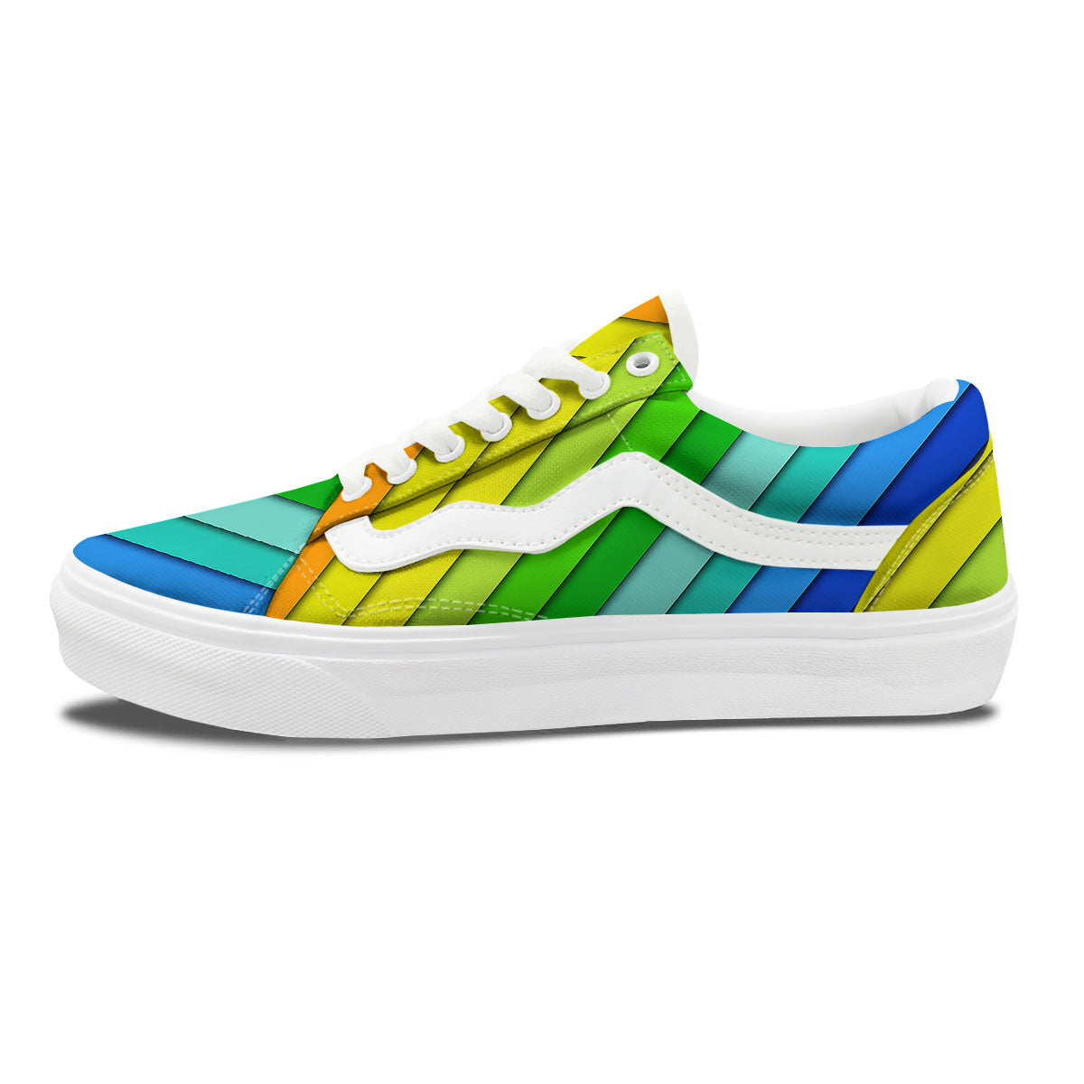 Lines Rainbow Diagonal Print Pattern Skate Shoes-grizzshop