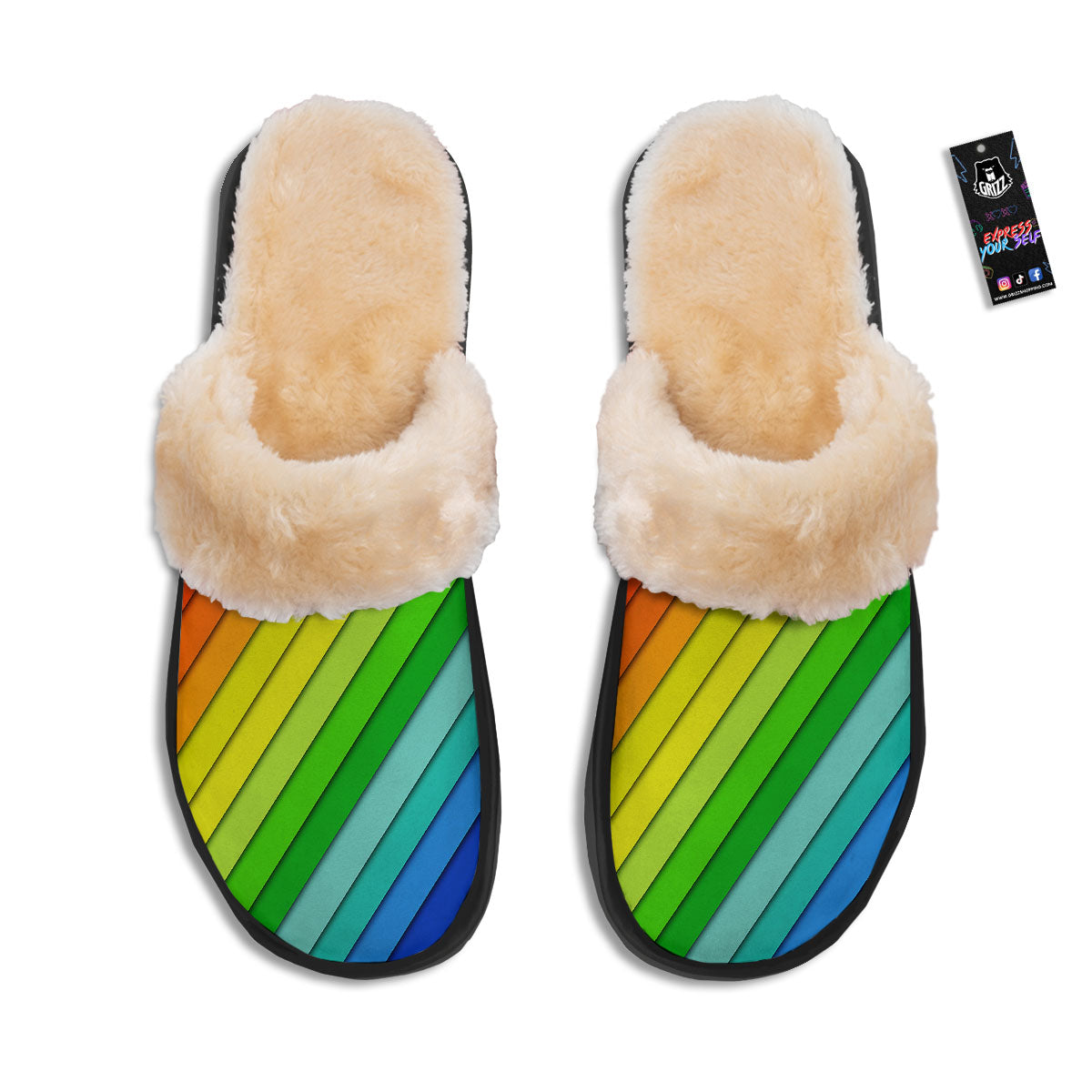 Lines Rainbow Diagonal Print Pattern Slippers-grizzshop