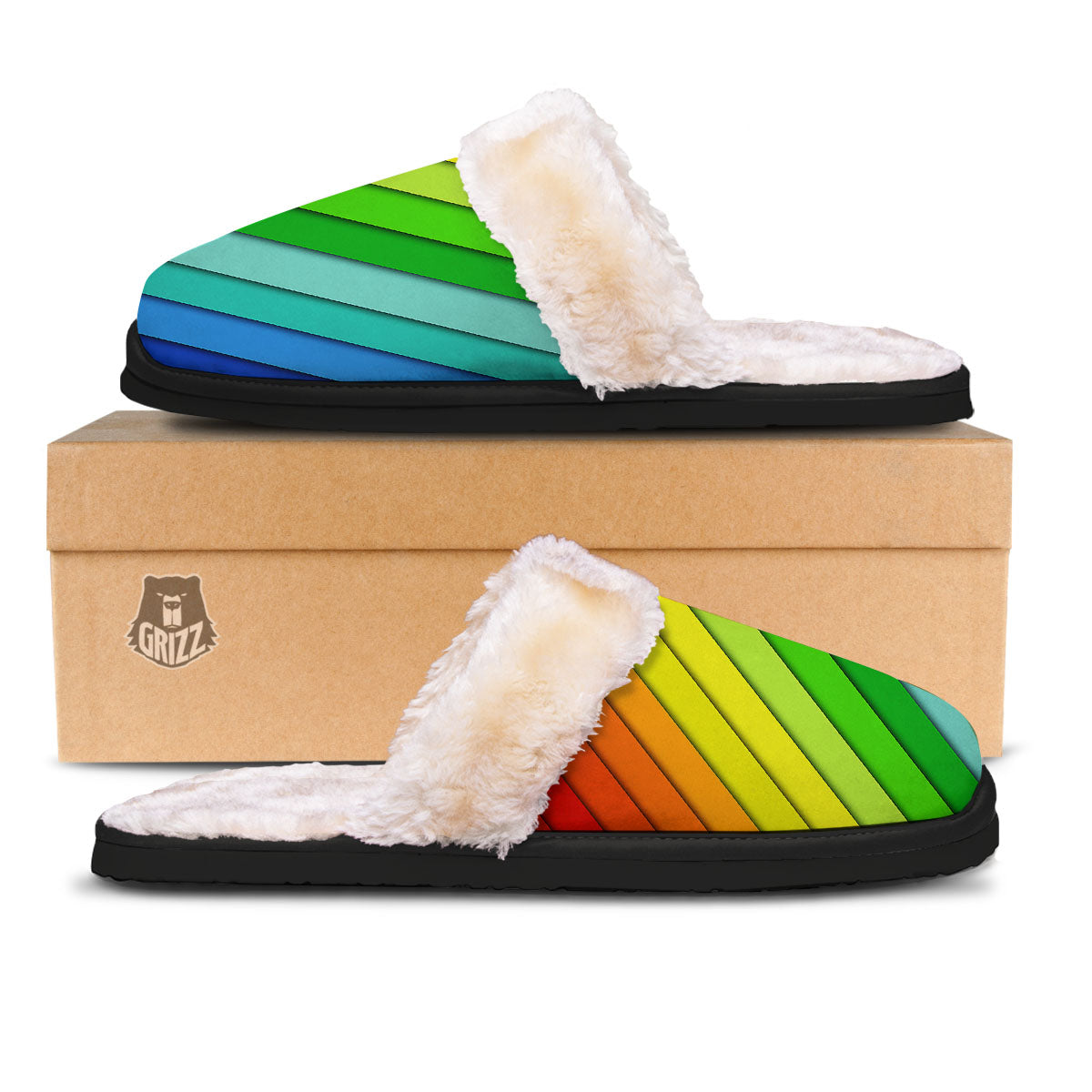 Lines Rainbow Diagonal Print Pattern Slippers-grizzshop
