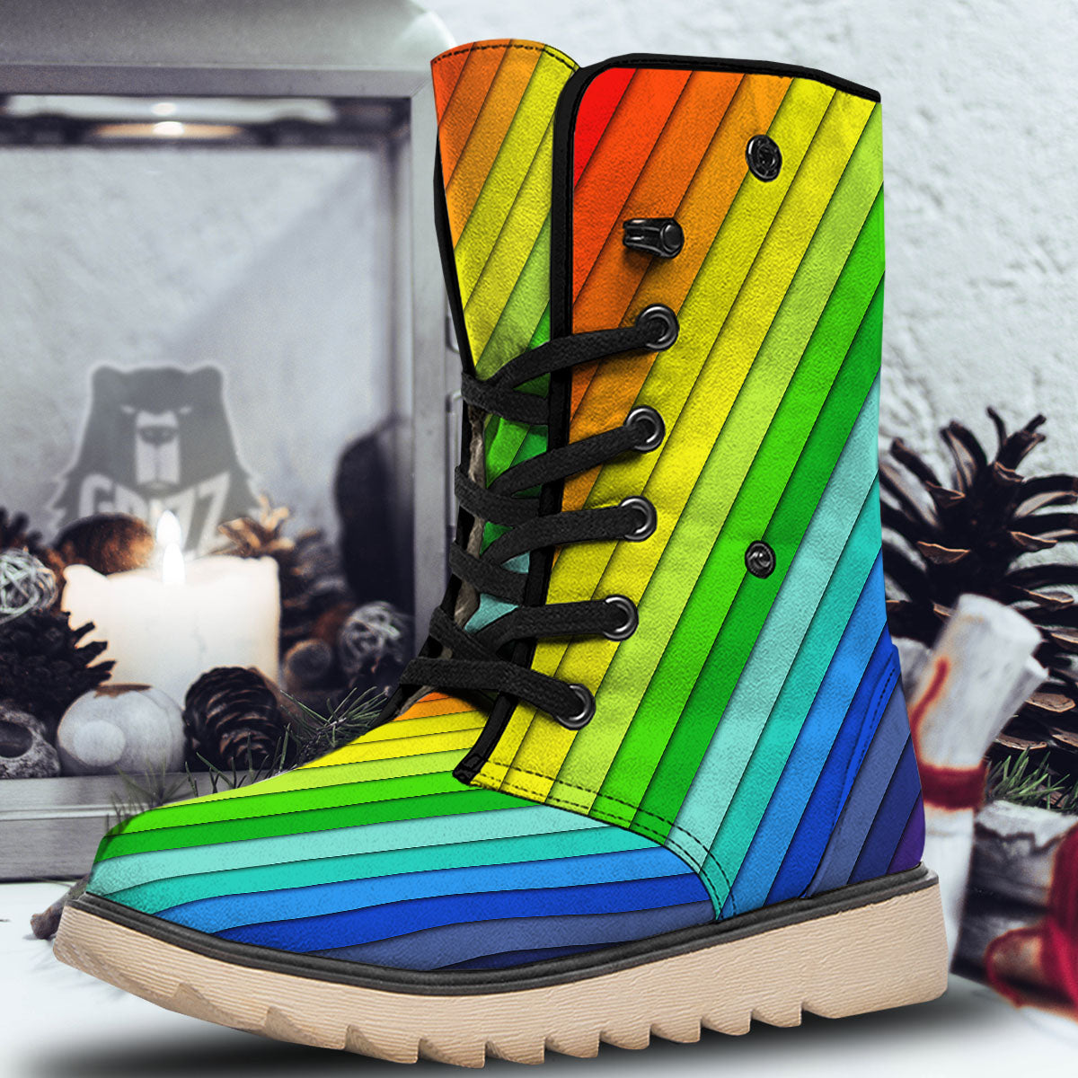 Lines Rainbow Diagonal Print Pattern Snow Boots-grizzshop
