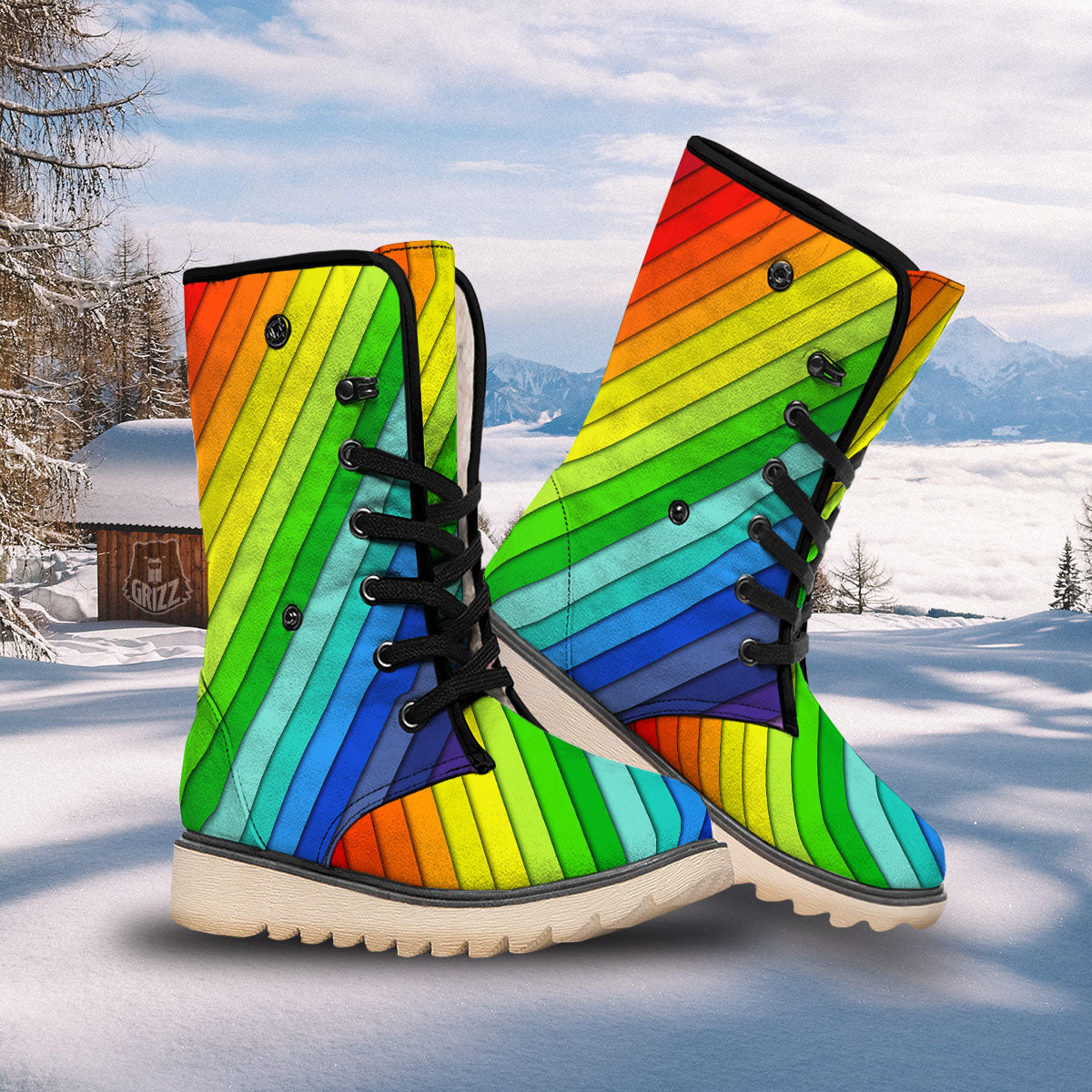 Lines Rainbow Diagonal Print Pattern Snow Boots-grizzshop