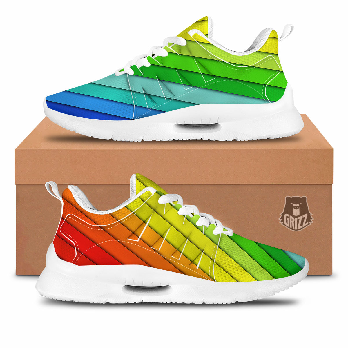 Lines Rainbow Diagonal Print Pattern Tennis Shoes-grizzshop