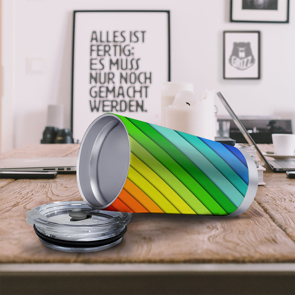 Lines Rainbow Diagonal Print Pattern Tumbler-grizzshop