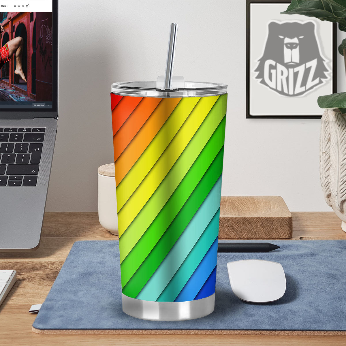 Lines Rainbow Diagonal Print Pattern Tumbler-grizzshop