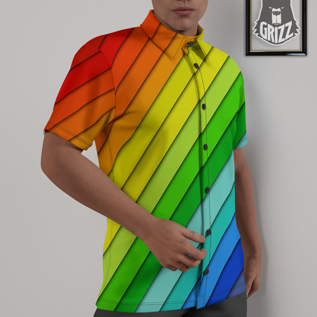 Lines Rainbow Diagonal Print Pattern Untucked Shirts-grizzshop