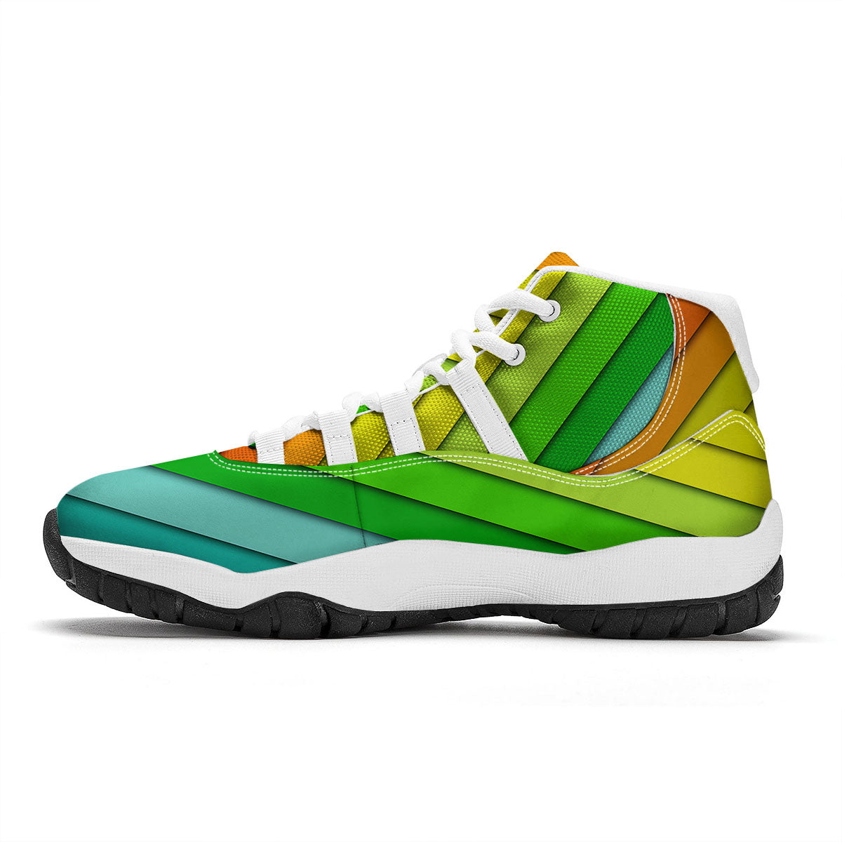 Lines Rainbow Diagonal Print Pattern White Bball Shoes-grizzshop