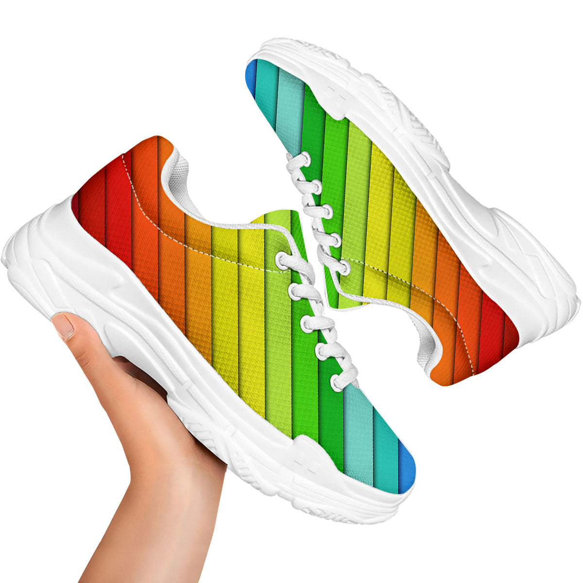 Lines Rainbow Diagonal Print Pattern White Chunky Shoes-grizzshop