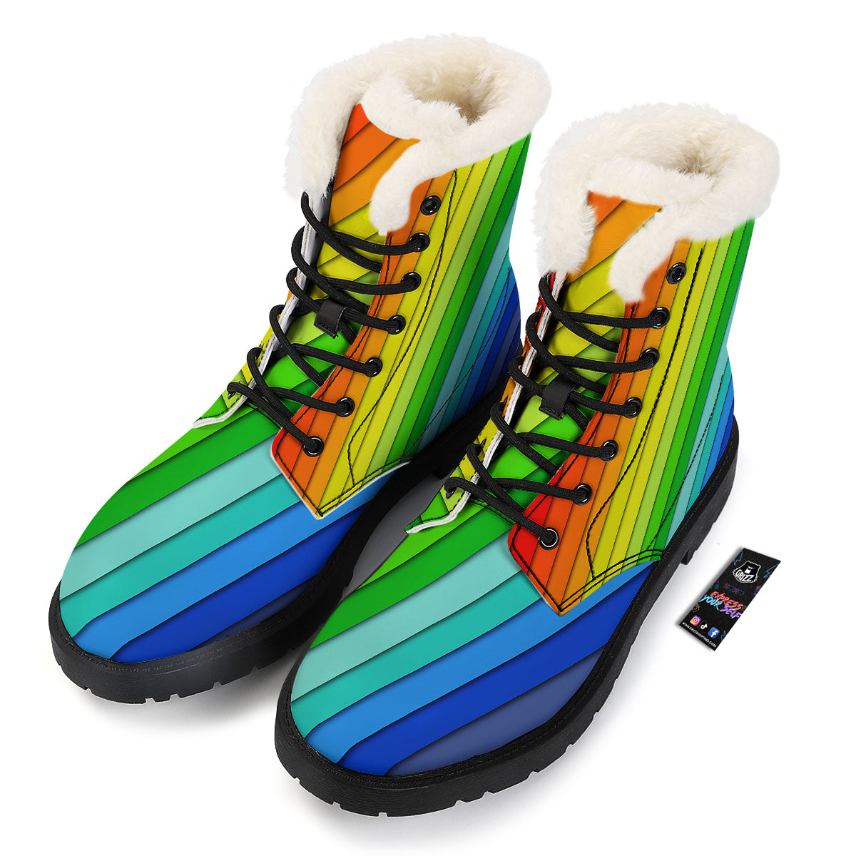 Lines Rainbow Diagonal Print Pattern Winter Boots-grizzshop