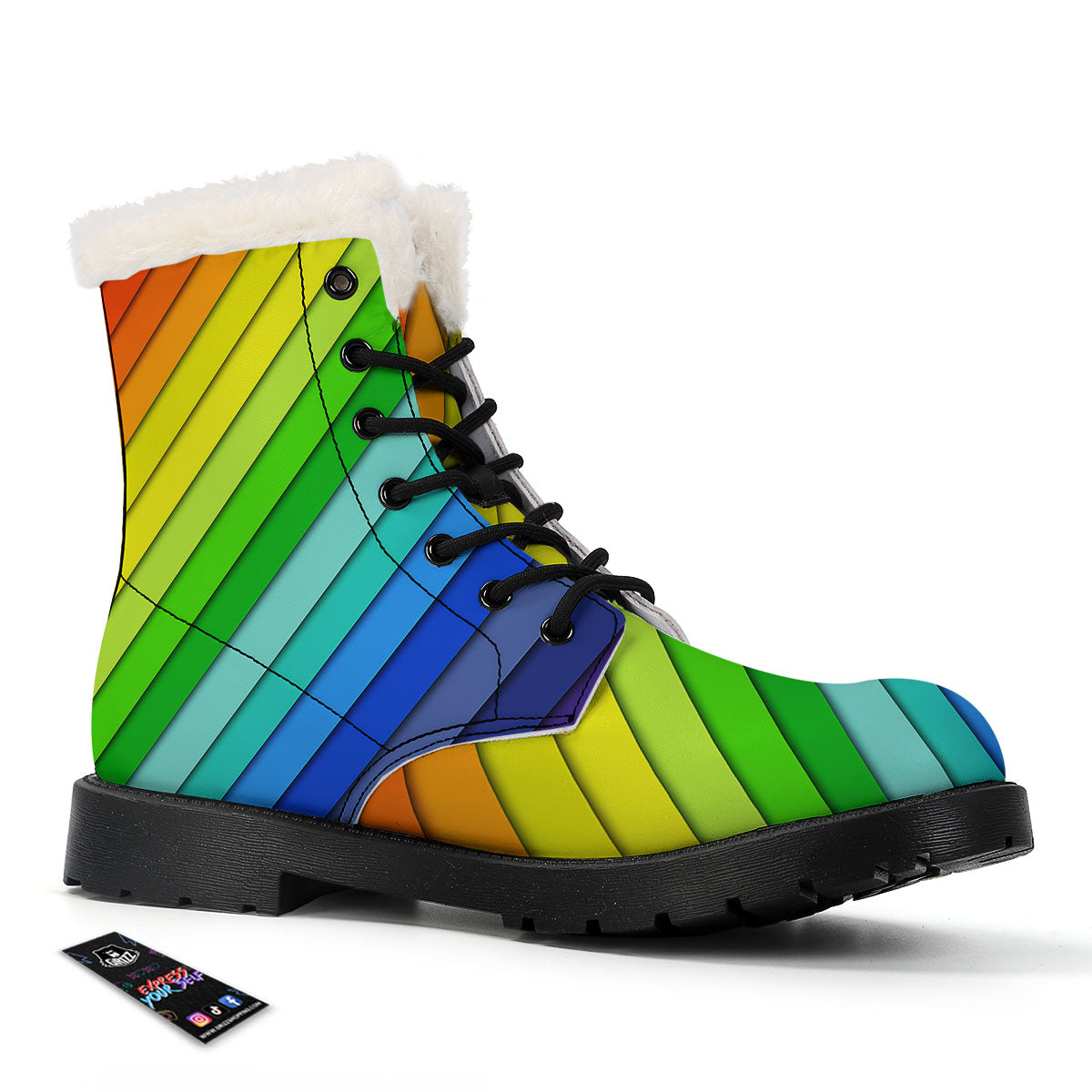 Lines Rainbow Diagonal Print Pattern Winter Boots-grizzshop