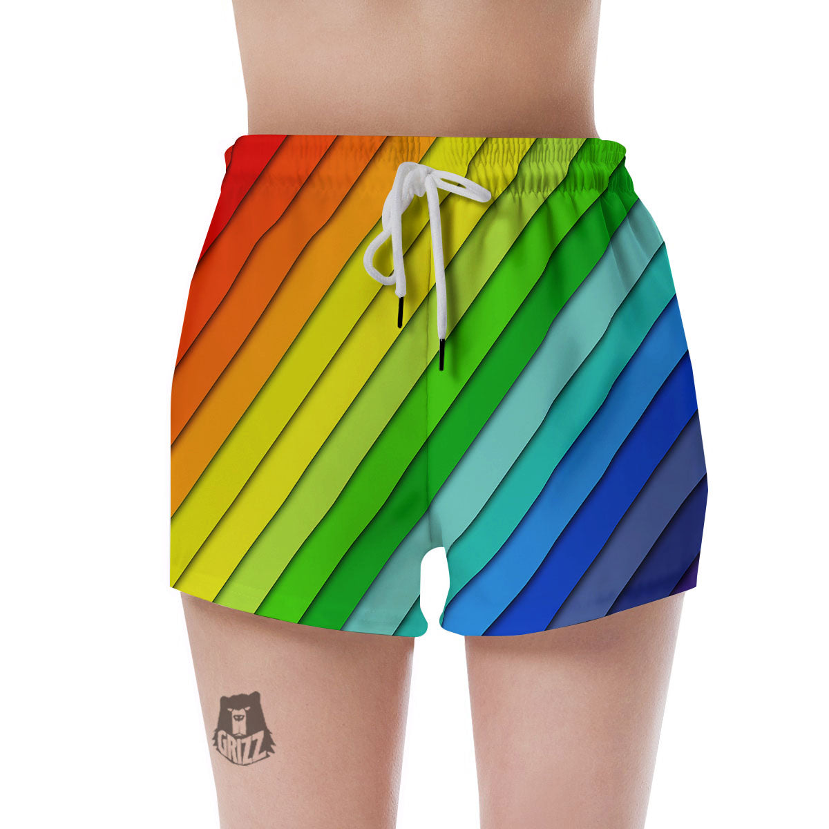 Lines Rainbow Diagonal Print Pattern Women's Shorts-grizzshop
