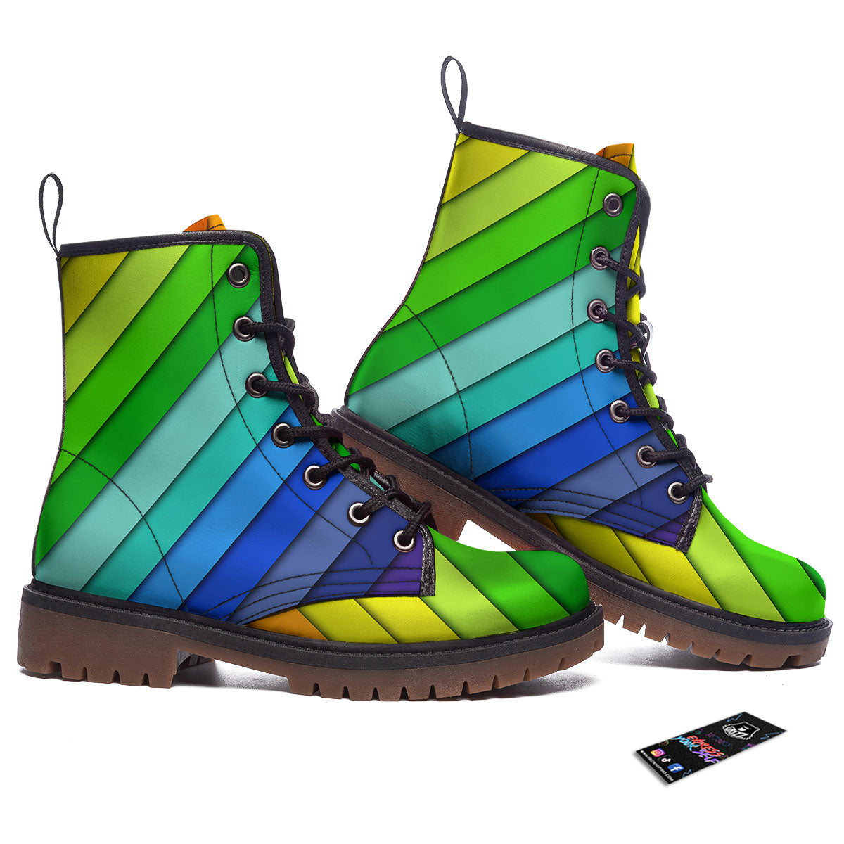 Lines Rainbow Diagonal Print Pattern Work Boots-grizzshop
