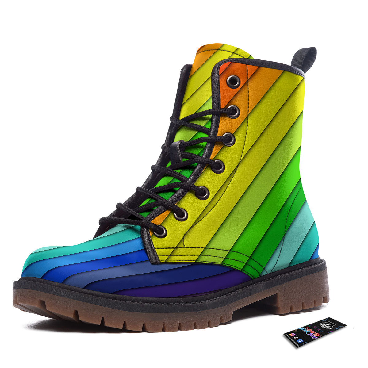 Lines Rainbow Diagonal Print Pattern Work Boots-grizzshop