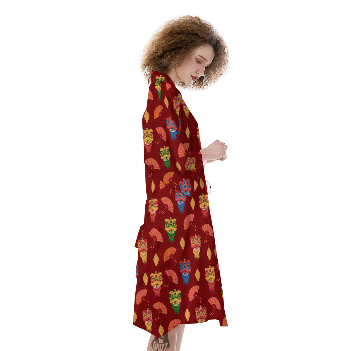 Lion Dance Chinese New Years Print Pattern Kimono-grizzshop