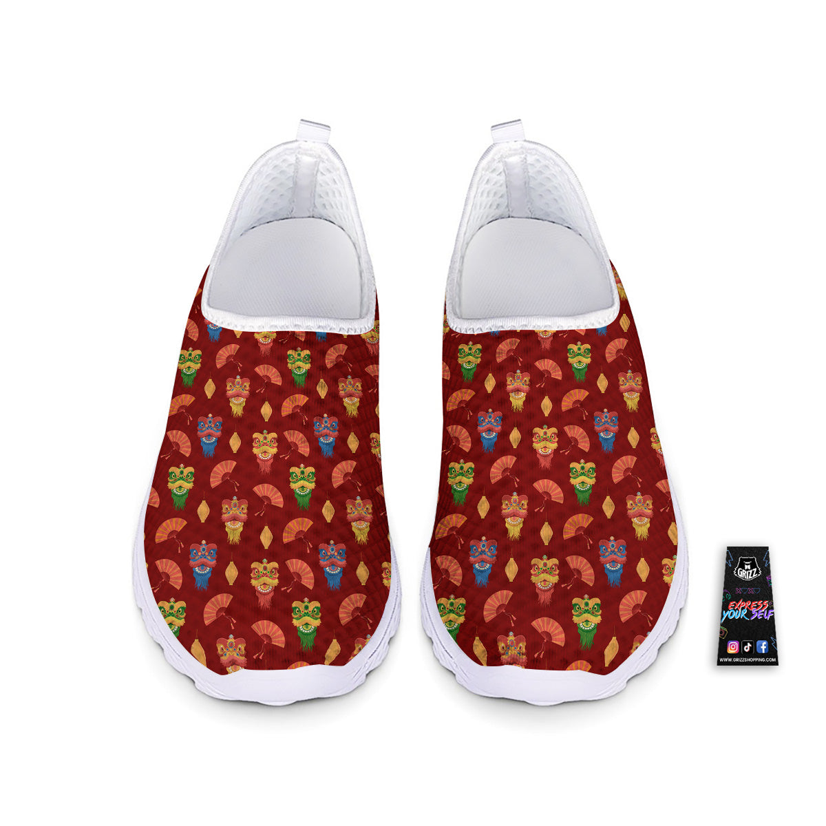 Lion Dance Chinese New Years Print Pattern Nurse Shoes-grizzshop
