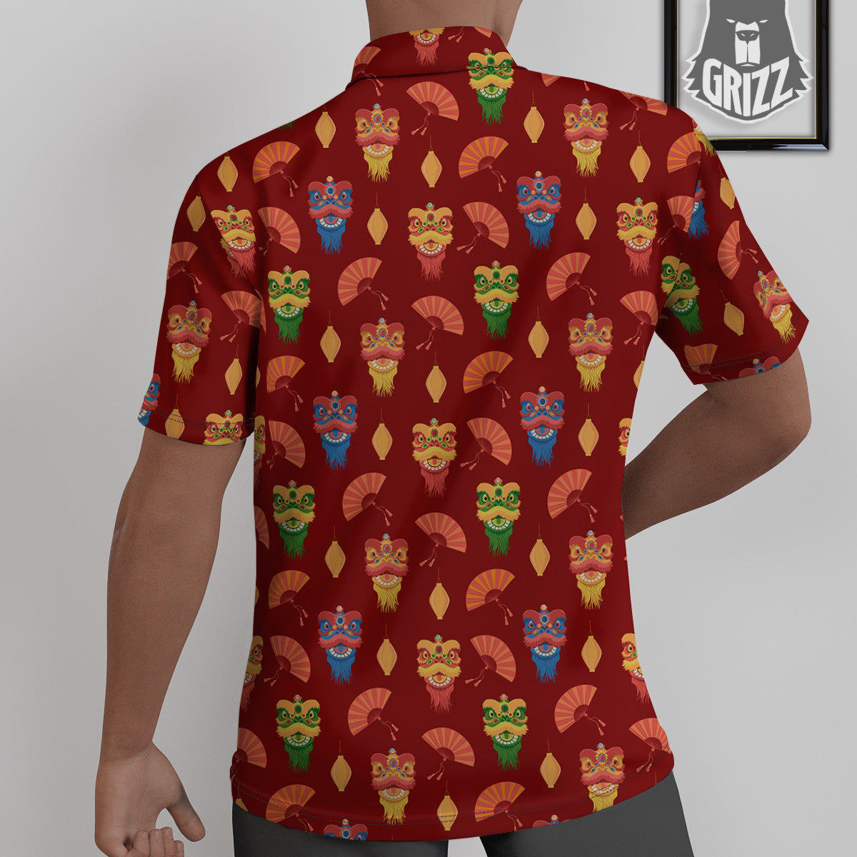 Lion Dance Chinese New Years Print Pattern Untucked Shirts-grizzshop