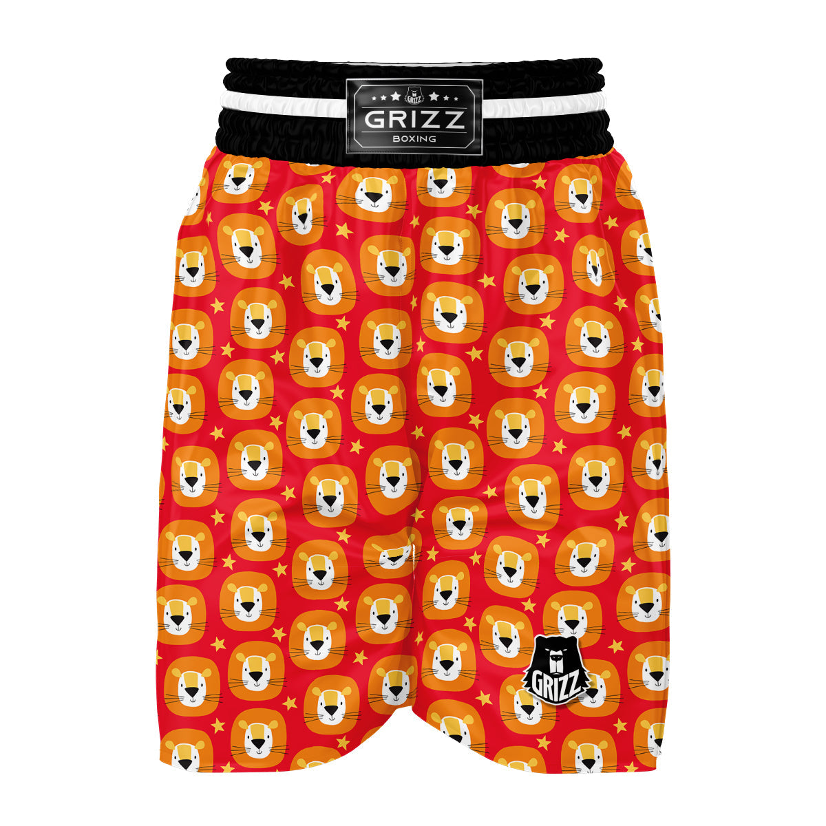 Lion Head Red Print Pattern Boxing Shorts-grizzshop