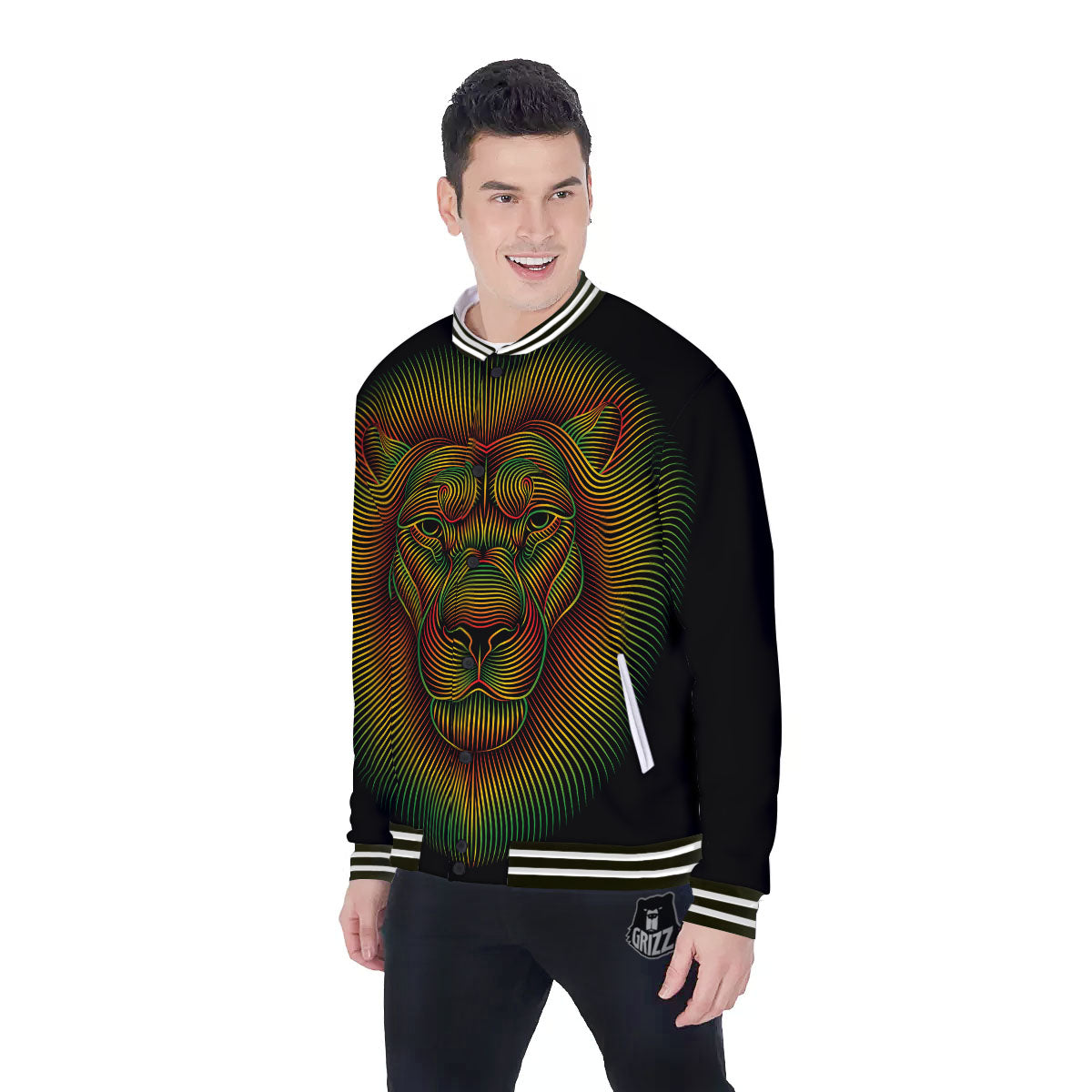 Lion Rasta Print Baseball Jacket-grizzshop